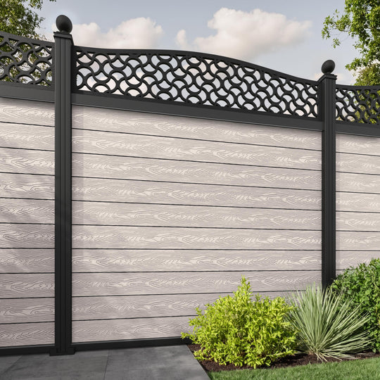 Classic Vida Curved Top Fence Panel - Mid Stone - with our aluminium posts