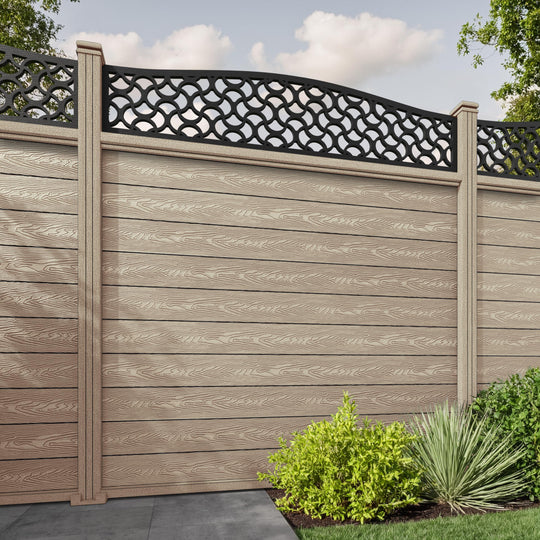 Classic Vida Curved Top Fence Panel - Light Oak - with our composite posts