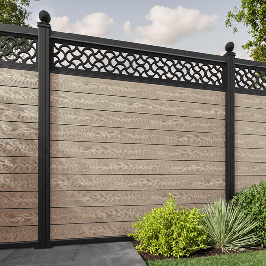 Classic Vida Fence Panel - Light Oak - with our aluminium posts