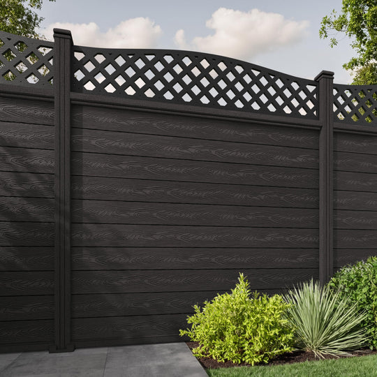 Classic High Wave Fence Panel - Dark Oak - with our composite posts