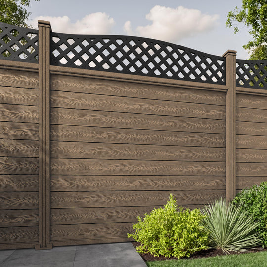 Classic High Wave Fence Panel - Teak - with our composite posts