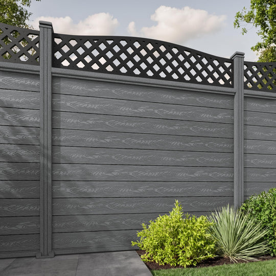 Classic High Wave Fence Panel - Mid Grey - with our composite posts