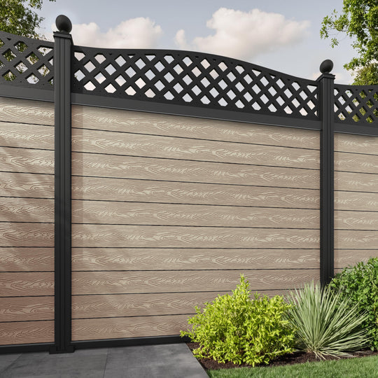 Classic High Wave Fence Panel - Light Oak - with our aluminium posts