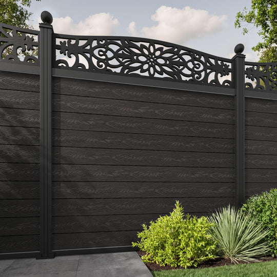 Classic Windsor Curved Top Fence Panel - Dark Oak - with our aluminium posts