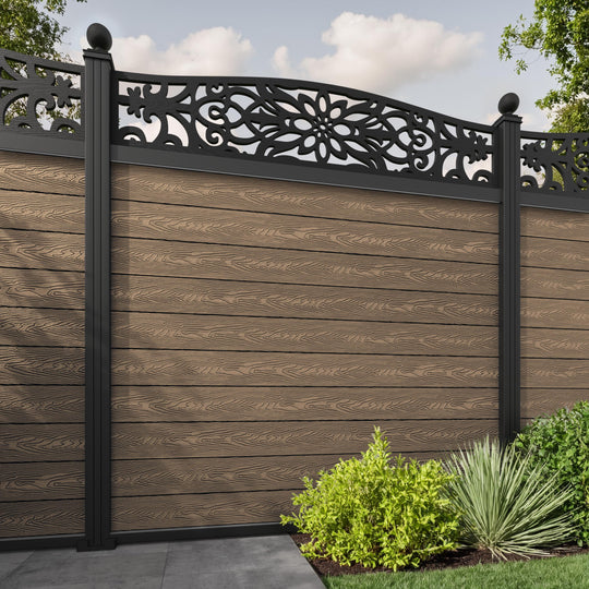 Classic Windsor Curved Top Fence Panel - Teak - with our aluminium posts