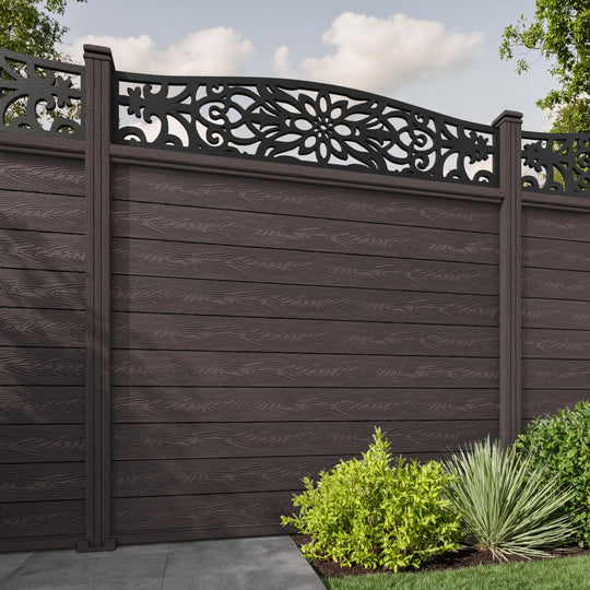 Classic Windsor Curved Top Fence Panel - Mid Brown - with our composite posts