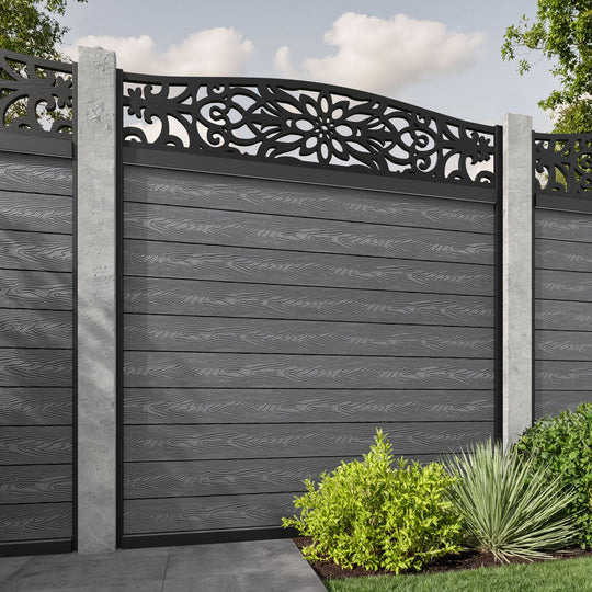 Classic Windsor Curved Top Fence Panel - Mid Grey - for existing concrete posts