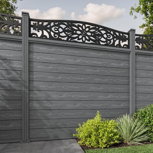 Classic Windsor Curved Top Fence Panel - Mid Grey - with our composite posts