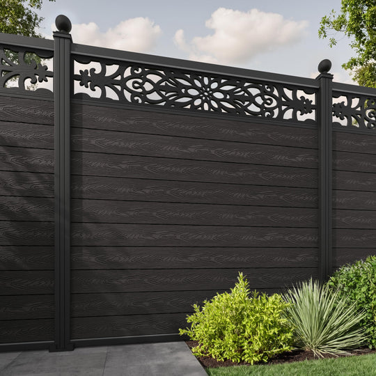 Classic Windsor Fence Panel - Dark Oak - with our aluminium posts