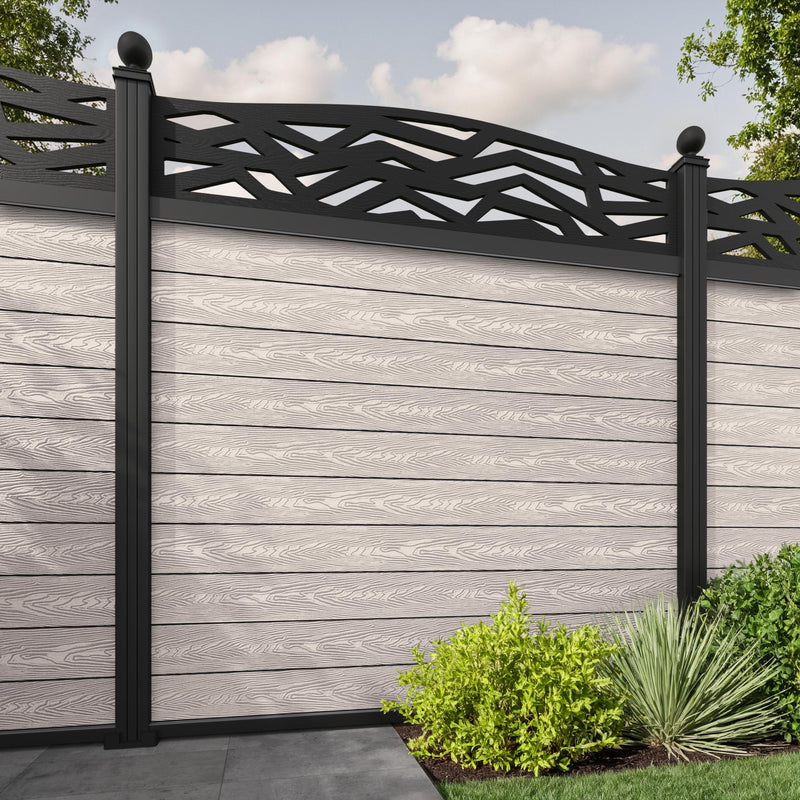 Classic Zenith Curved Top Fence Panel - Mid Stone - with our aluminium posts