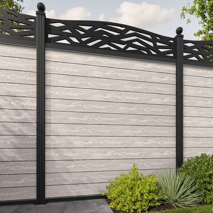 Classic Zenith Curved Top Fence Panel - Mid Stone - with our aluminium posts