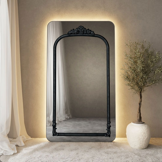 Chateau Frame Within Rounded Rectangle Full-Length Leaner Mirror - with LED