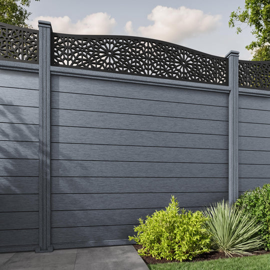 Fusion Alnara Curved Top Fence Panel - Anthracite - with our composite posts