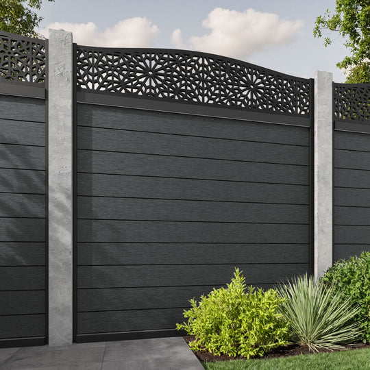 Fusion Alnara Curved Top Fence Panel - Dark Grey - for existing concrete posts