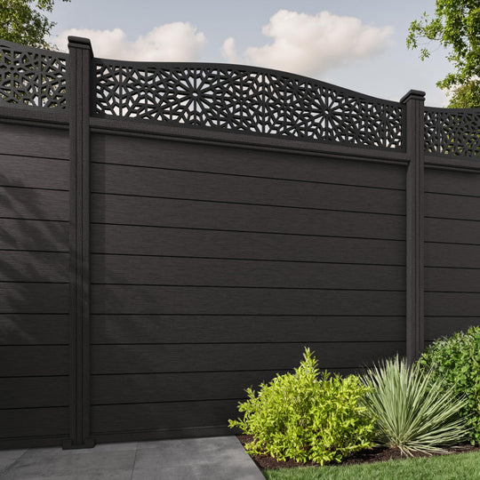 Fusion Alnara Curved Top Fence Panel - Dark Oak - with our composite posts