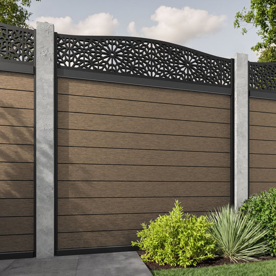 Fusion Alnara Curved Top Fence Panel - Teak - for existing concrete posts