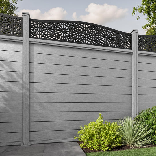 Fusion Alnara Curved Top Fence Panel - Light Grey - with our composite posts