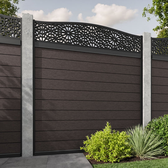 Fusion Alnara Curved Top Fence Panel - Mid Brown - for existing concrete posts