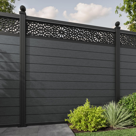 Fusion Alnara Fence Panel - Dark Grey - with our aluminium posts