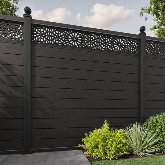 Fusion Alnara Fence Panel - Dark Oak - with our aluminium posts