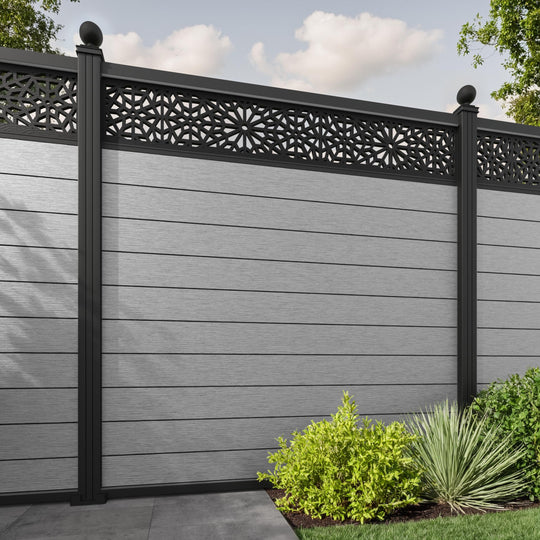 Fusion Alnara Fence Panel - Light Grey - with our aluminium posts