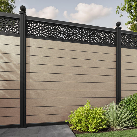 Fusion Alnara Fence Panel - Light Oak - with our aluminium posts
