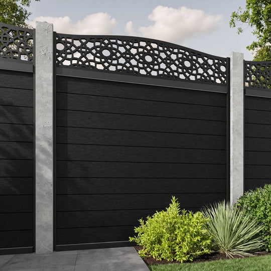 Fusion Ambar Curved Top Fence Panel - Black - for existing concrete posts