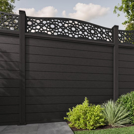 Fusion Ambar Curved Top Fence Panel - Dark Oak - with our composite posts
