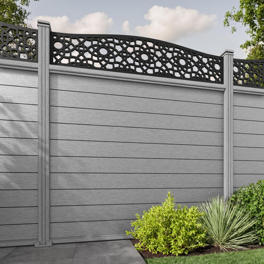 Fusion Ambar Curved Top Fence Panel - Light Grey - with our composite posts