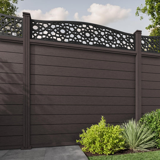 Fusion Ambar Curved Top Fence Panel - Mid Brown - with our composite posts