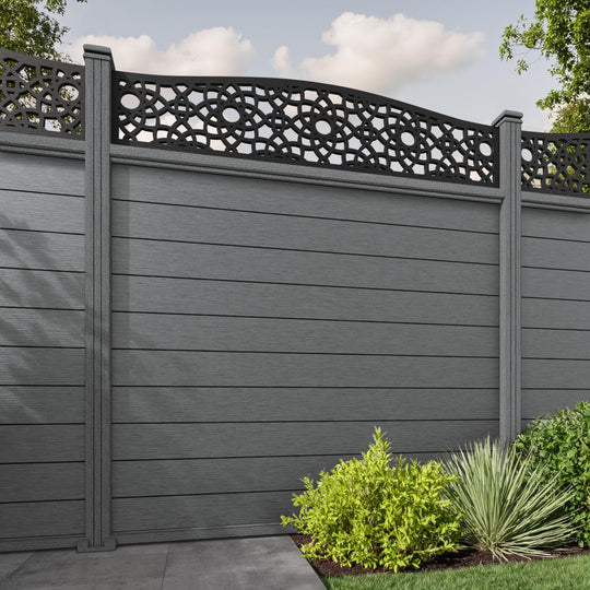 Fusion Ambar Curved Top Fence Panel - Mid Grey - with our composite posts
