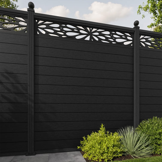 Fusion Blossom Fence Panel - Black - with our composite posts