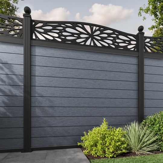 Fusion Blossom Curved Top Fence Panel - Anthracite - with our aluminium posts