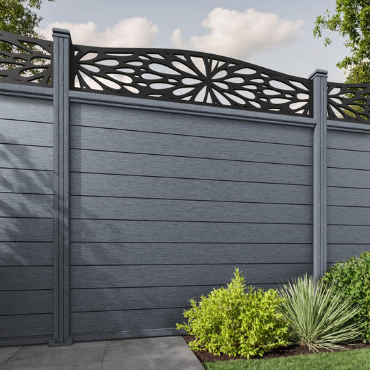 Fusion Blossom Curved Top Fence Panel - Anthracite - with our composite posts
