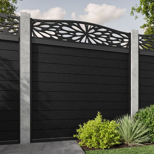 Fusion Blossom Curved Top Fence Panel - Black - for existing concrete posts