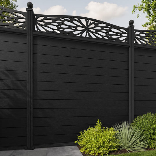 Fusion Blossom Curved Top Fence Panel - Black - with our composite posts