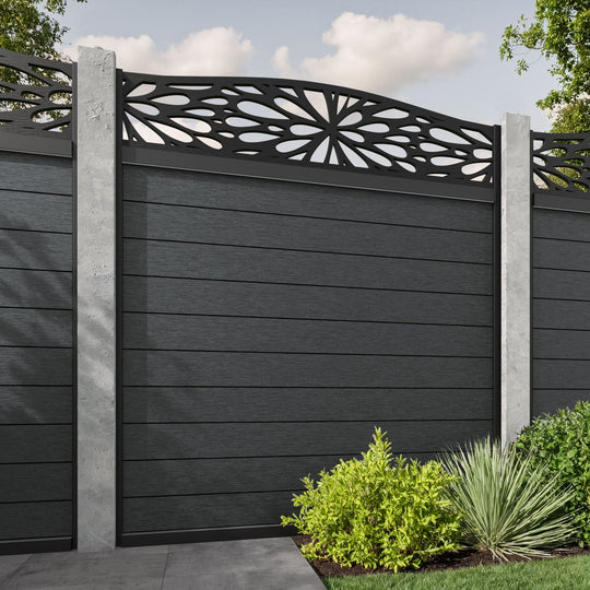 Fusion Blossom Curved Top Fence Panel - Dark Grey - for existing concrete posts