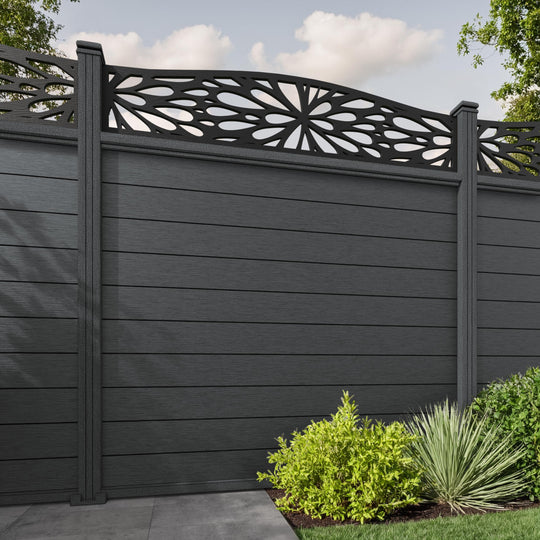 Fusion Blossom Curved Top Fence Panel - Dark Grey - with our composite posts