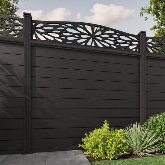 Fusion Blossom Curved Top Fence Panel - Dark Oak - with our composite posts