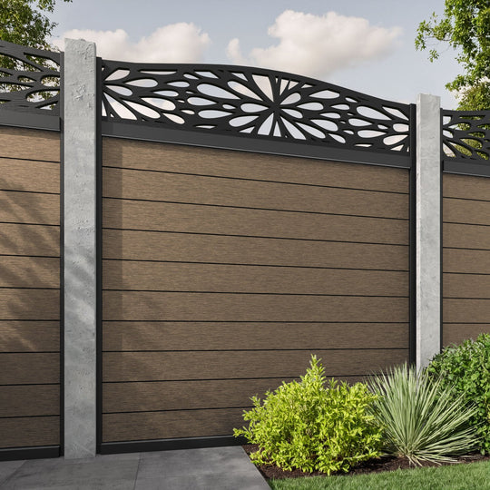 Fusion Blossom Curved Top Fence Panel - Teak - for existing concrete posts