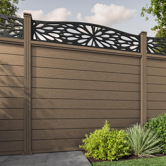Fusion Blossom Curved Top Fence Panel - Teak - with our composite posts