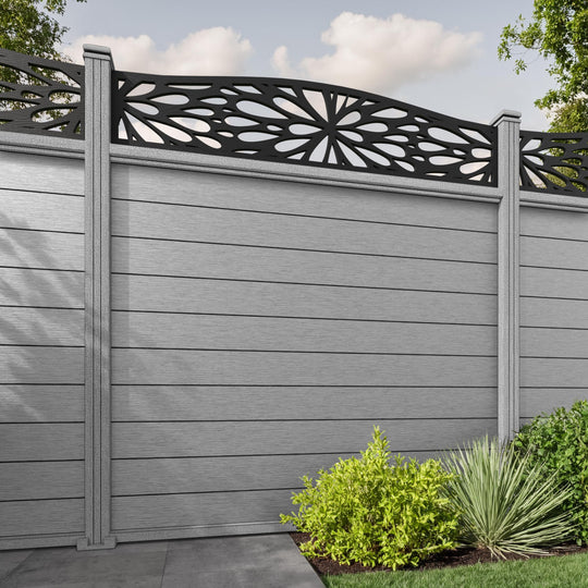 Fusion Blossom Curved Top Fence Panel - Light Grey - with our composite posts