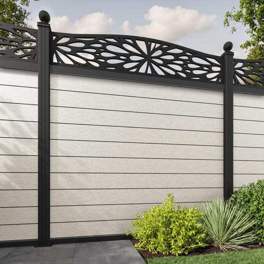 Fusion Blossom Curved Top Fence Panel - Light Stone - with our aluminium posts