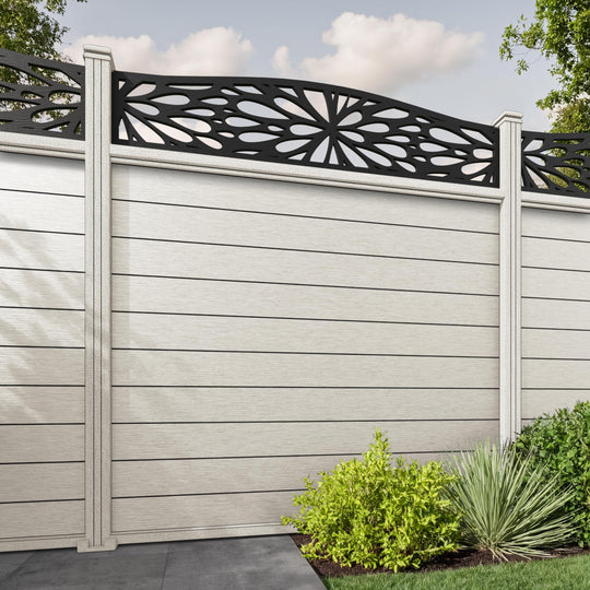 Fusion Blossom Curved Top Fence Panel - Light Stone - with our composite posts