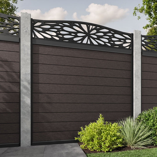 Fusion Blossom Curved Top Fence Panel - Mid Brown - for existing concrete posts