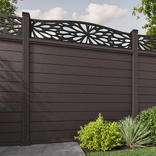 Fusion Blossom Curved Top Fence Panel - Mid Brown - with our composite posts