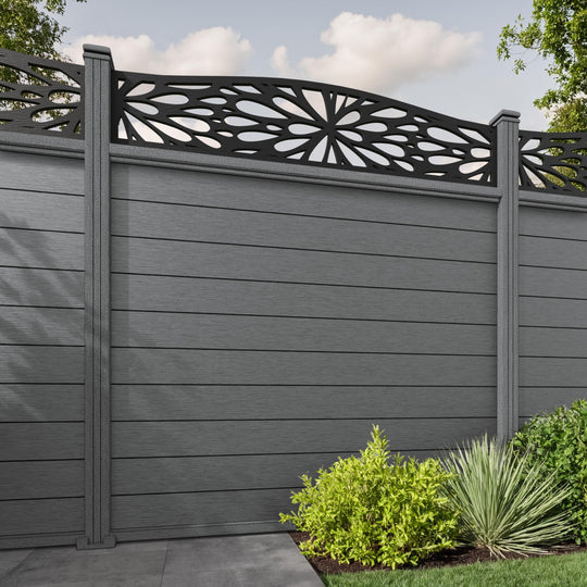 Fusion Blossom Curved Top Fence Panel - Mid Grey - with our composite posts