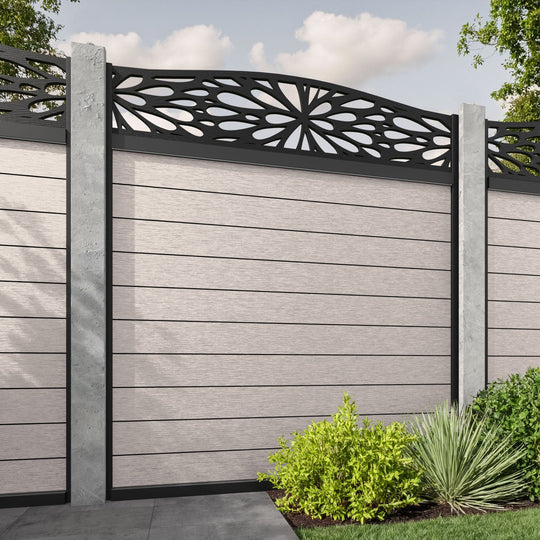 Fusion Blossom Curved Top Fence Panel - Mid Stone - for existing concrete posts