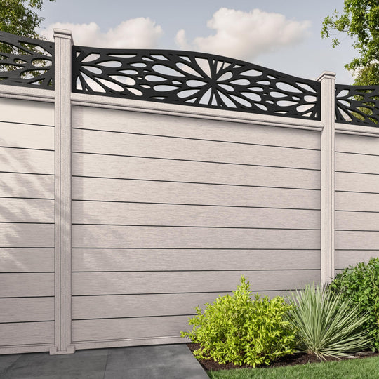 Fusion Blossom Curved Top Fence Panel - Mid Stone - with our composite posts