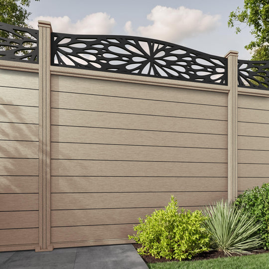 Fusion Blossom Curved Top Fence Panel - Light Oak - with our composite posts